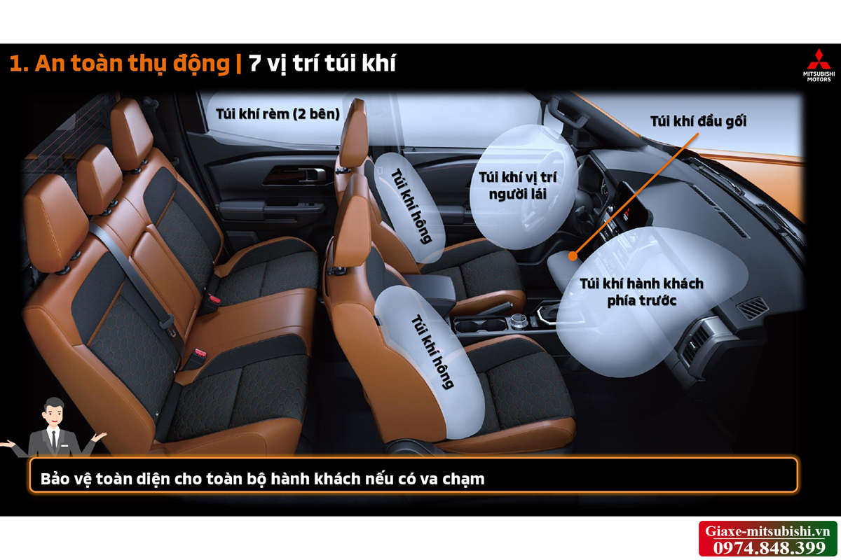 xe bán tải Mitsubishi Triton 4wd at được trang bị 7 túi khí